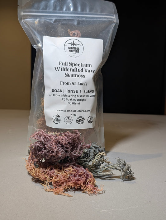 Premium Full Spectrum St. Lucian Wildcrafted Raw Sun dried Sea Moss (Irish Sea Moss)