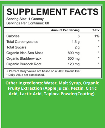 Sea moss, Bladderwrack and Burdock root gummies (60 count)